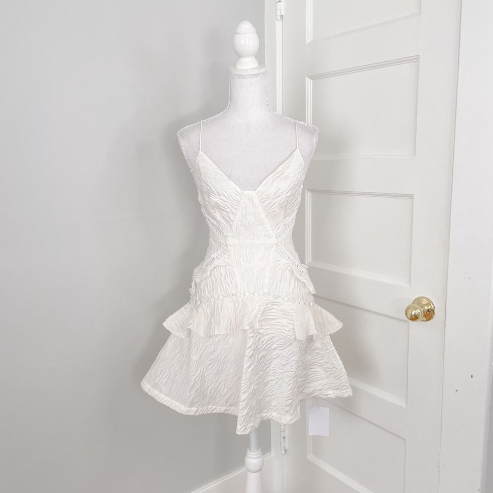 NWT Self-Portrait White Jacquard Midi Ruffle Lattice Dress Bridal US Size 0 - Picture 1 of 10